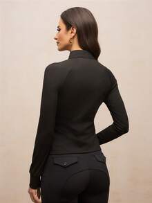 Activina 女士撞色修身半拉链印花长袖马术夹克 - 黑與白 - 查看 2