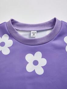 Sparklyn Bộ đồ 2 món dành cho bé gái tuổi teen, gồm áo hoodie dài tay dáng rộng, thoải mái với họa tiết hoa 3D dễ thương, phù hợp cho việc đi làm hàng ngày, thư giãn, du lịch và những buổi tụ họp chị em. - Màu tím - Xem 3