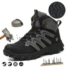 SEGURITO Botas damas trabajo, botas tacticas, impermeables, puntera de acero, planta de Kevlar, suela antideslizante, forro microfibra transpirable, elegante y resistente, ofrece una sensación cómoda al pisar. Adecuado para trabajadores de la construcción, personal de logística, carpinteros, senderismo, actividades al aire libre, trabajo y diversos deportes al aire libre. - Negro - Ver 2