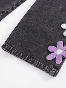 Tween GirlsCasual Basic Comfortable Elegant Fresh Wide Leg Loose Fit Pure White Jeans - Black - View 6