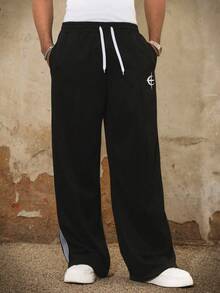 PAVTROS 男士休闲畅销新款运动裤，白色条纹，INS风百搭，四季皆宜，日常百搭，休闲运动裤，拍照必备，送给男友/老公的必备礼物，男士休闲，Y2K风格 - 黑色 - 查看 3