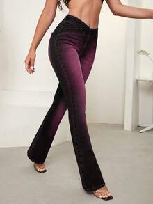 Selenza Quần jeans ống loe bó sát cạp chéo Ombre - Màu tím - Xem 4