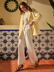 Bóhologie Áo khoác blazer nữ thời trang thanh lịch, tay dài, một hàng khuy - Màu vàng - Xem 5