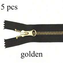 5条装单拉/双拉闭口金属拉链 #5，多种颜色可选，适用于服装裁剪和缝纫工艺 - 闭口设计，单拉/双拉黄铜拉链头，适用于夹克和手工艺品 - 黑色、金色、银灰色 - 5# 金屬 - 查看 49