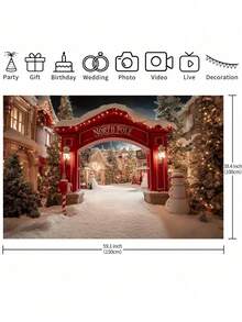 1. 红色圣诞北极雪村背景布，冬日仙境场景，包含圣诞老人小屋、雪景和闪烁灯光，非常适合室内/室外节日派对、摄影背景、圣诞活动、冬季圣诞主题背景、圣诞背景布、雪人主题背景、圣诞快乐摄影背景 - 彩色 - 查看 10