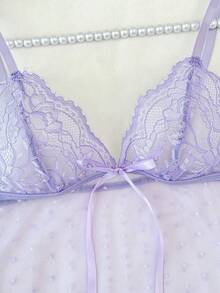 SHEIN 2pcs Women Sexy Lace Patchwork Nightgown Set - Mauve Purple - View 9
