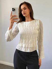 Aloruh Women's Elegant Chiffon Lace Patchwork Apricot Blouse Tops For Women Fall/Winter Tops White Top,Graduation,Teacher,Back To School,White Blouse - White - View 9