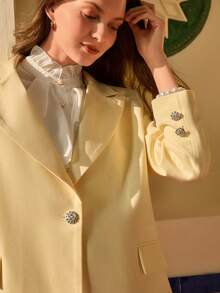 Bóhologie Áo khoác blazer nữ thời trang thanh lịch, tay dài, một hàng khuy - Màu vàng - Xem 3
