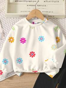 SHEIN Leap Crew 2 件套青少年女孩休闲花卉印花圆领长袖运动衫和紧身裤套装，适合秋冬季 - 彩色 - 查看 4