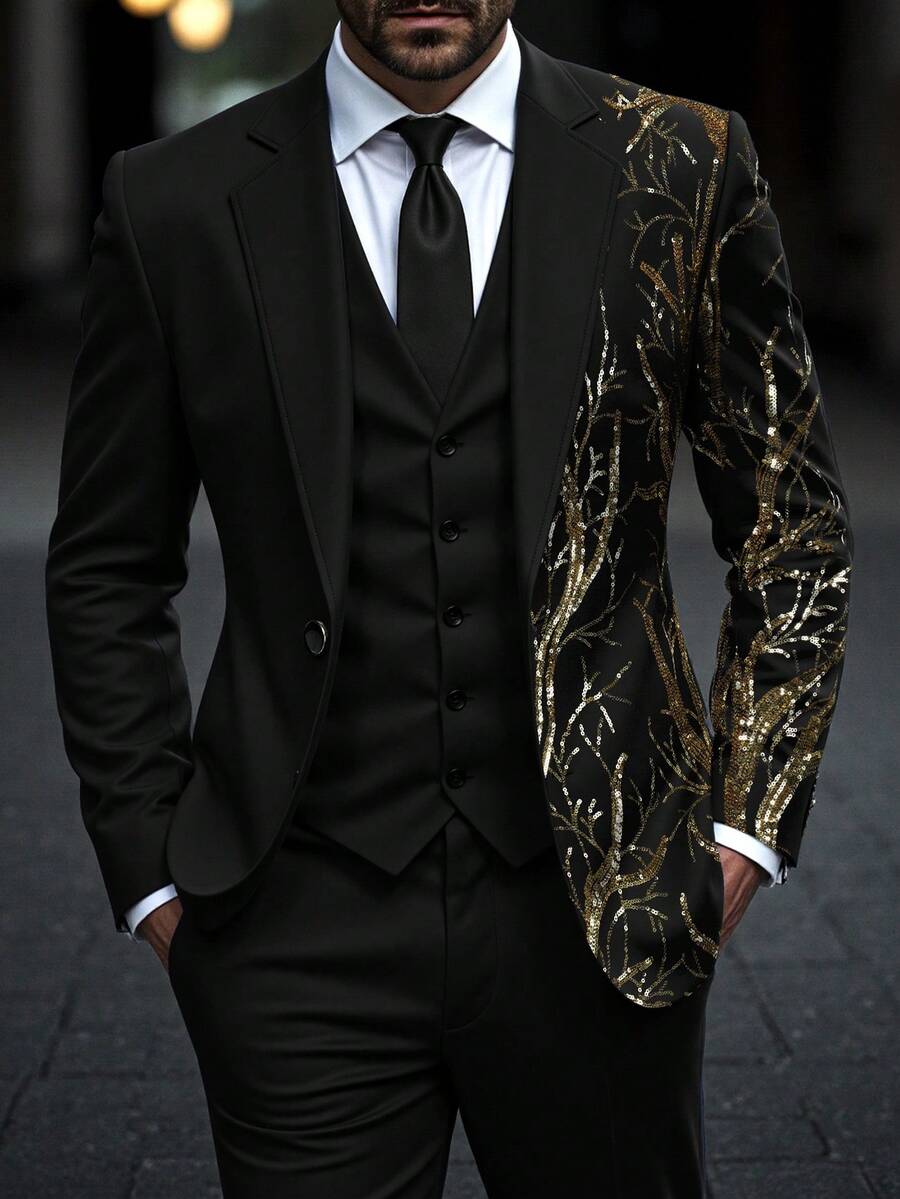 Manfinity AFTRDRK 男士闪亮圣诞派对酒吧西装 - 黑色 - 查看 1