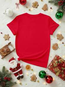 Camiseta Estampada   mujer cuello redondo, mangas cortas  uso casual Tshirts Moño Claus - Rojo - Ver 2