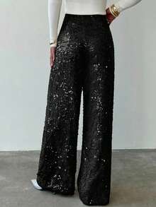 Firerie Women's Fashion Casual Sequin Pleated Long Pants, Suitable For Parties And Gatherings - Black - View 2