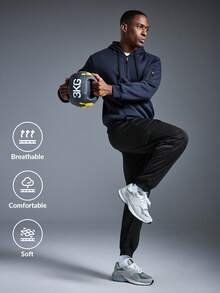 男士休闲连帽半拉链卫衣和工装裤套装，时尚户外套装，适合春夏季节穿着 - 藏蓝色 - 查看 1