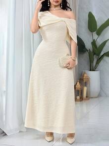 Feyla Women's Floral Jacquard Ruched Asymmetric Dress,   White Dress Lace Dress  Elegant Dresses For Women Summer Dresses For Women - Apricot - View 4