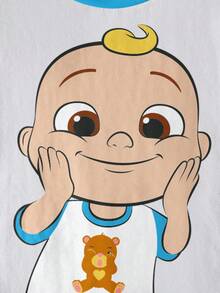 CoComelon X SHEIN Young Boy Casual Contrast Color Cartoon Figure Graphic Round Neck Short Sleeve T-Shirt, Summer - White - View 6