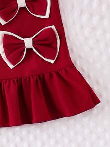 Glamorique Kids 女婴红色无袖夏季连衣裙，带蝴蝶结荷叶边下摆，时尚、舒适又可爱，是女婴夏季的理想选择。 - 紅色 - 查看 6