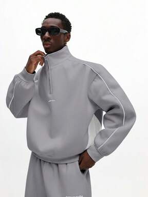 SUMWON Crop Fit Half Zip Pullover Sweatshirt With Contrast Piping And Oversized Fit For Casual Comfort Winter Fall Streetwear