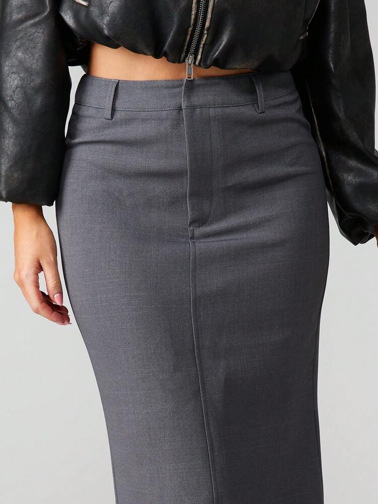 MISSGUIDED Professional Longline Pencil Skirt Office Workwear High Waisted Fitted Business Formal Midi Length Side Split Tailored Career Fashion