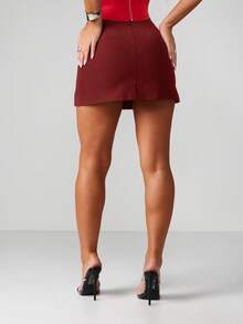 MISSGUIDED Rok Mini Pinggang Tinggi Berhiaskan Permata Berwarna-warni untuk Pesta Malam, Rok Pendek Ketat yang Pas di Badan - Burgundy - View 2