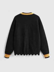 ROMWE Women's Vintage Oil Painting Style Printed Crew Neck Knit Sweater - Black - View 2