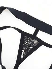 1pc Sexy Lace Trim Fitted Black Thong Underwear For Men - Black - View 3