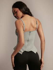 Hauture Sexy Casual Street French Terry Plunge Peplum Hem Tank Top - Grey - View 2