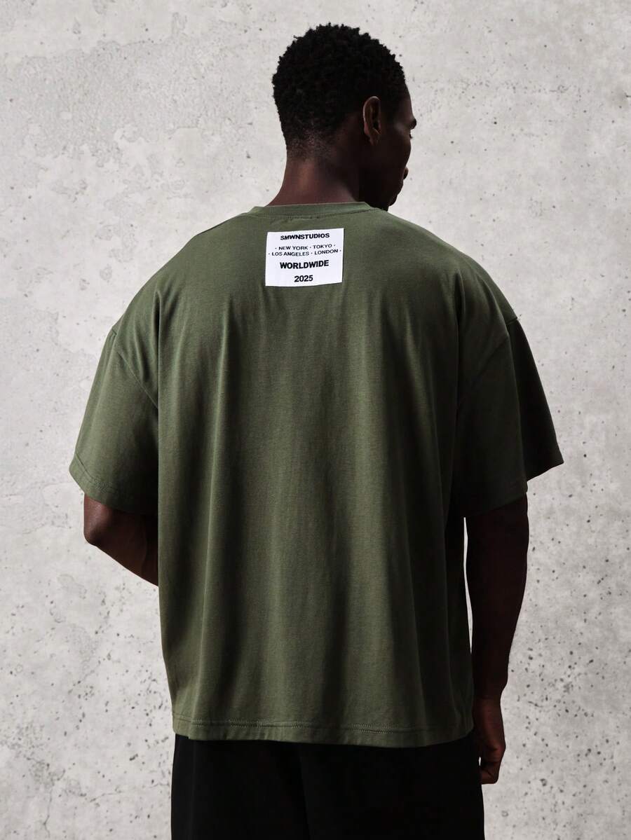 SUMWON Men's Essentials Short Sleeve Crew Neck T-Shirt With Upper Back Text Print Casual Cotton Tee