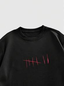 ROMWE MEN Goth Spring/Summer Casual Graphic Men'S Contrast Color Graphic Print Round Neck Short Sleeve Dark Thorn T-Shirt - Black - View 3