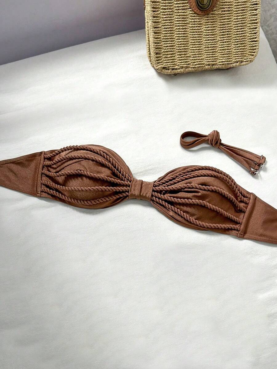 Swim Vcay Costum de baie sexy pentru femei, cu imprimeu de frânghie, culoare solidă, tip bandeau, primăvară/vară