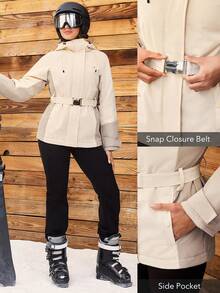 OutZeal Ski Jacket Women Shell Jacket Thermal Clothes Winter Skiing Camping Quilted Lined Water-Resistant Adjustable Belt With Zip Pockets - Khaki - View 5