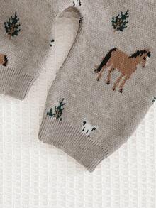 Cozy Pixies Newborn Baby Boy/Girl Cartoon Animal Pattern Knitted Soft Crew Neck Long Sleeve Sweater And Elastic Waist Long Pants 2-Piece Set