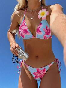 Sunnyshic 女士热带印花两件式比基尼套装，休闲度假风 - 彩色 - 查看 1