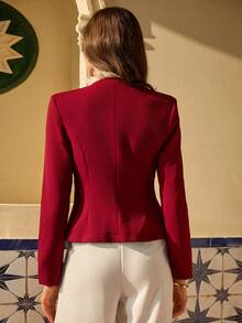 Bóhologie Áo khoác blazer Burgundy ôm eo có nút vàng - Màu Đỏ Sâu - Xem 4