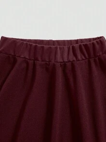 Girls' Casual All-Match Versatile Commuting Ladylike Urban Knit A-Line Ruffle Hem Mini Skirt - Burgundy - View 6