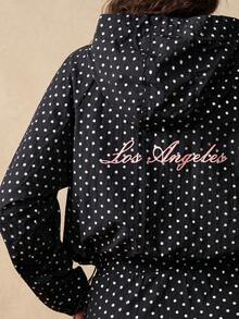 VARSIVA Women's Black And Silver Polka Dot Print Zipper Casual Back Hooded Long-Sleeve Sports Jacket.