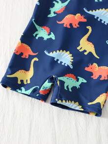 SHEIN TaviRue Baby Boy/Girl Casual Vacation Dinosaur Print Long Sleeve Romper Swimsuit - Blue - View 5
