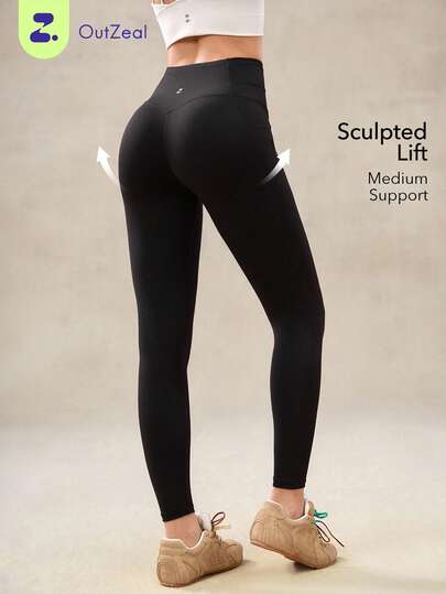 OutZeal Gym Wear Women Sports Black Leggings Workout Pilates Tummy Control High-Waist Butt Lifting With Pocket