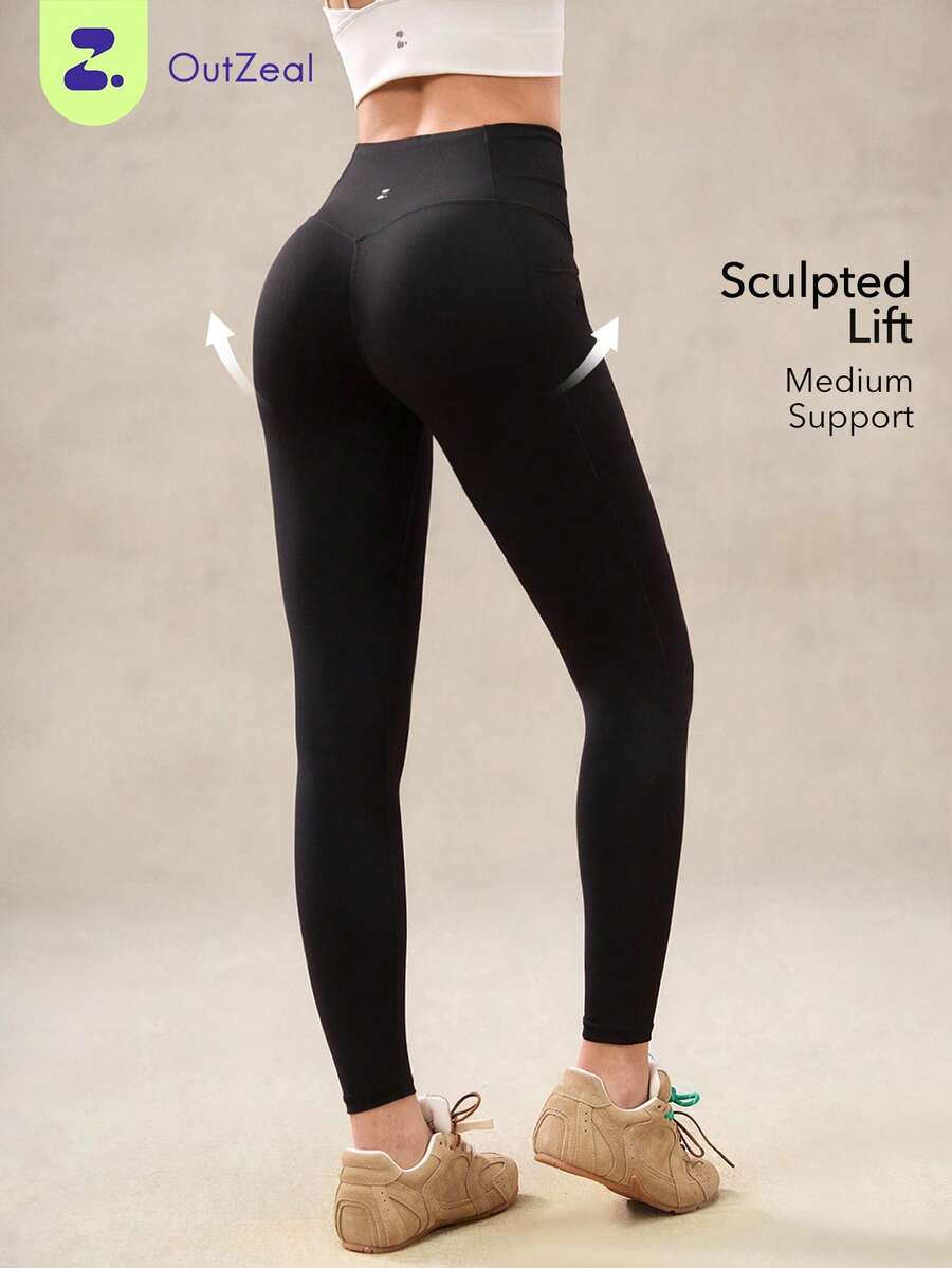 OutZeal Quần legging thể thao nữ màu đen, thích hợp tập luyện Pilates, định hình vòng eo, nâng mông, có túi. - màu đen - Xem 1