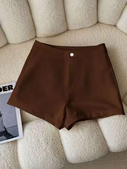 Airaco Plus Size Women Casual Versatile Solid Color High Waist Suit Shorts