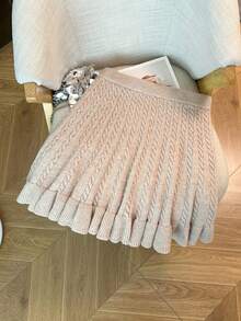 GlowEve CURVE Women's Autumn New Solid Color Rope Floral Pattern Classic Design Casual Girly Everyday Versatile Loose Hem Knit Sweater Skirt - Apricot - View 2