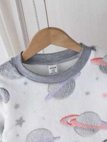 Tween Boys Pajamas-Pajama Set Crew Neck Long Sleeve Top Long Pants Space Planet Print Light Gray White Pastel Pink Purple All Season 2026 New Year Essential Boys Lounge Set Boys Pajama Sets Boy Pajamas Set - Multicolor - View 4