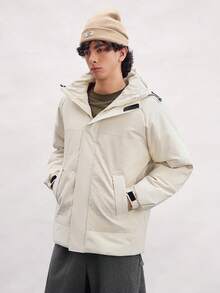 Open Phase Men's Casual Thick Warm Zipper Plush Lined Coat, Winter Warm Long Sleeved Hooded Windproof Coat, For Fall INS,Daily Matching, Boyfriend/Husband Gift, , Retro American, Unisex, Relaxed Fit Summer Outfits – Suitable For Everyday Wear And Summer Holiday Outfits. - White - View 3