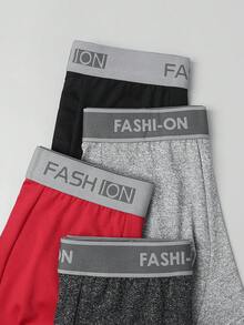 Manfinity Underwear&Sleepwear Basics 4pcs/Pack Men's Contrast Trim Letter Print Fashion Boxer Briefs - Multicolor - View 3