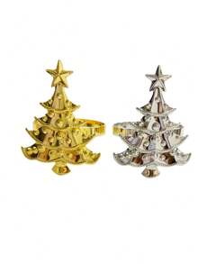 6pcs/12pcs New Stylish New Year Christmas Tree Decorations , Suitable For Hotel Wedding Banquet Table Decorations, Napkin Rings, Table Organizers, And Keeping Tables Tidy. - Multicolor - View 5