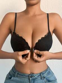 DesireSculpt 1 Áo ngực ren hình bướm đan chéo nhiều kiểu dáng có gọng cài trước cho nữ, phù hợp cho mùa hè - màu đen - Xem 4