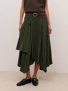 Nöista Asymmetric Striped Midi Skirt With Belted Waist. Flowy Striped Midi Skirt With Asymmetrical Hem And High-Waist Belt Detail. Feminine, Elegant And Easy To Style-Perfect For Spring Outfits, Date Nights, Casual Chic Looks And Everyday Wear. - Multicolor - View 4