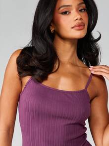 MISSGUIDED Ribbed Camisole Tank Top With Thin Straps For Sleepwear And Loungewear Comfort - Burgundy - View 6