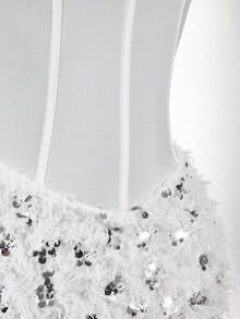Amplova Bộ đồ liền thân Bandeau đính sequin gợi cảm thời trang dành cho nữ - trắng - Xem 7