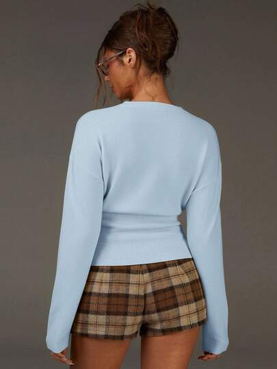 Athîral Áo khoác cardigan cài nút phía trước màu trơn thường ngày dành cho nữ, Thu/Đông