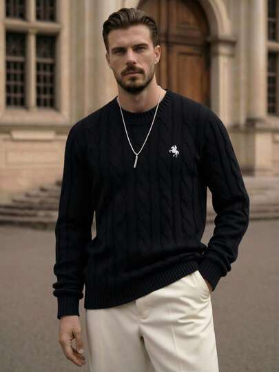 HIMLAND 男士时尚百搭圆领长袖毛衣，秋冬